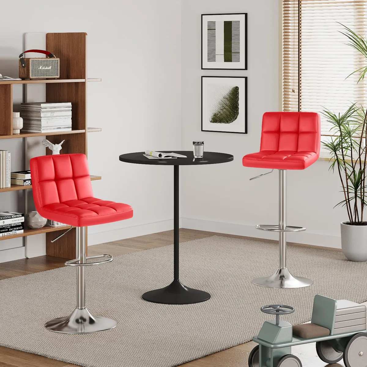 Swivel Bar Stool, Red, Armless