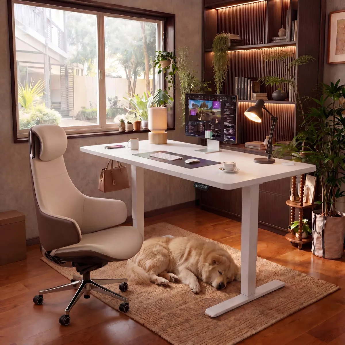 Electric Standing Desk, White, 48 Inch