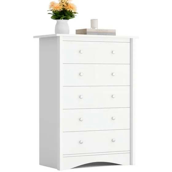 Tall Dresser, 5 Drawers, White
