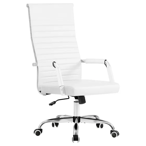 Ribbed High-Back Conference Chair, White