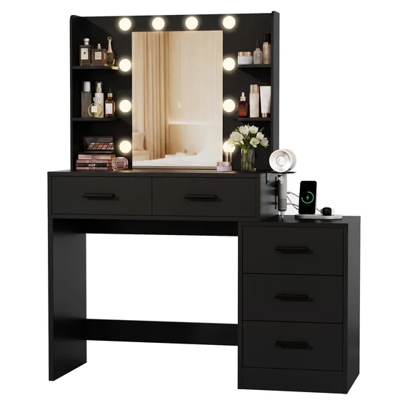Makeup Vanity with Three-Light Mirror