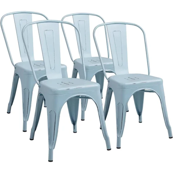 Metal Dining Chairs, Set of 4, Distressed