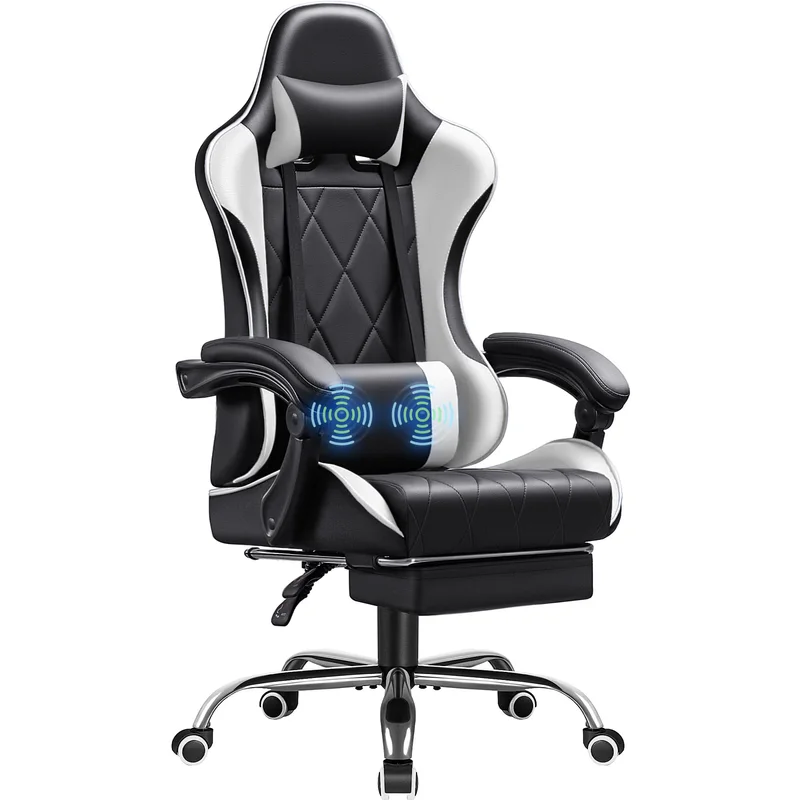 Furmax Massage Gaming Chair, Light White, product photo
