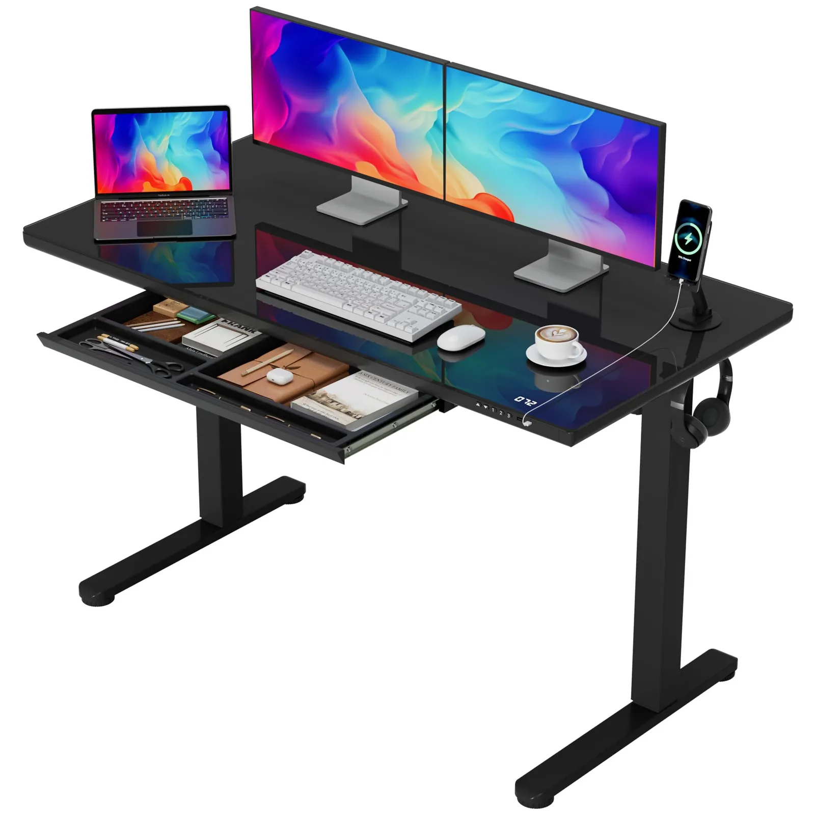 Furmax Glass Standing Desk, Black Glass, 48 Inch, product photo