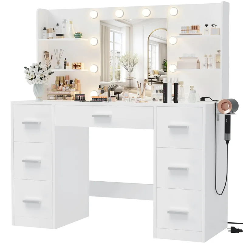 Furmax Vanity with LED Mirror, White, product photo