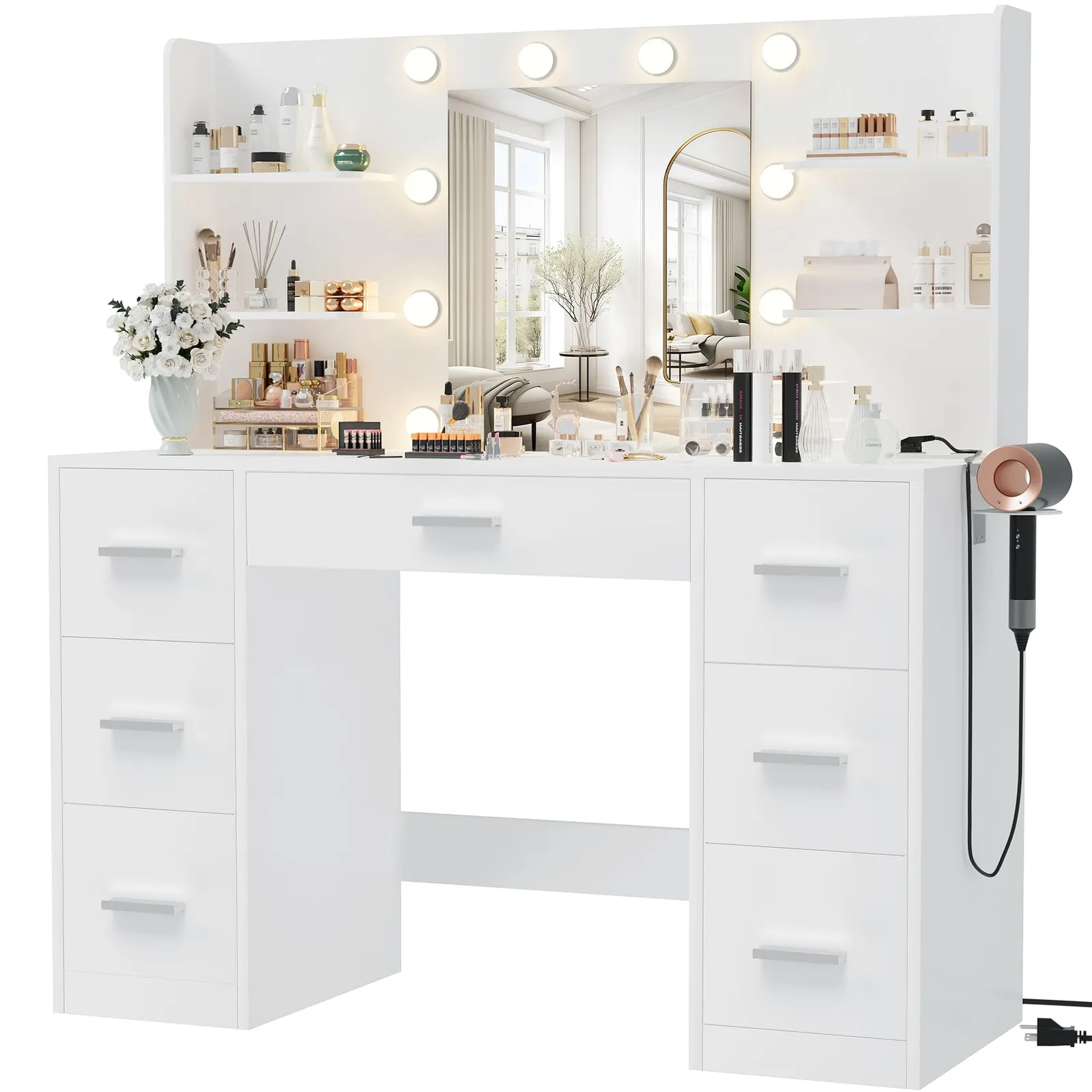 Furmax Vanity with LED Mirror, White, product photo