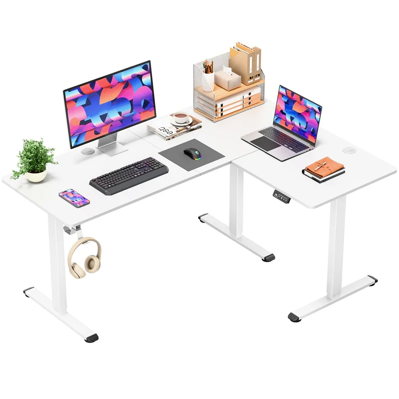 Furmax L-Shaped Standing Desk, White, 63 x 48 Inch, product photo
