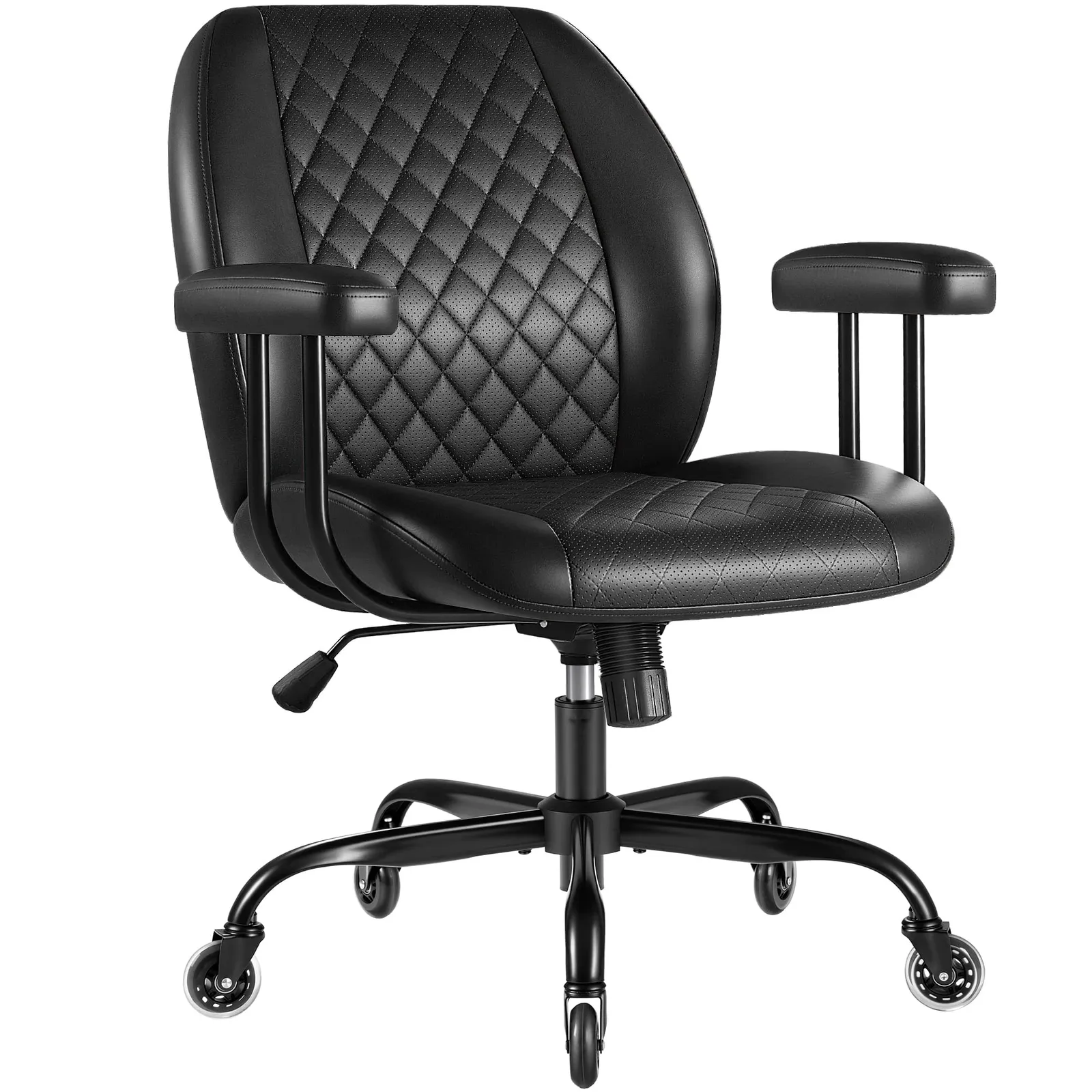 Furmax Leather Mid-Back Chair, Black, product photo