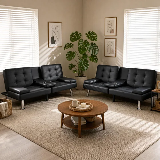 Convertible Futon Sofa Beds, Set of 2
