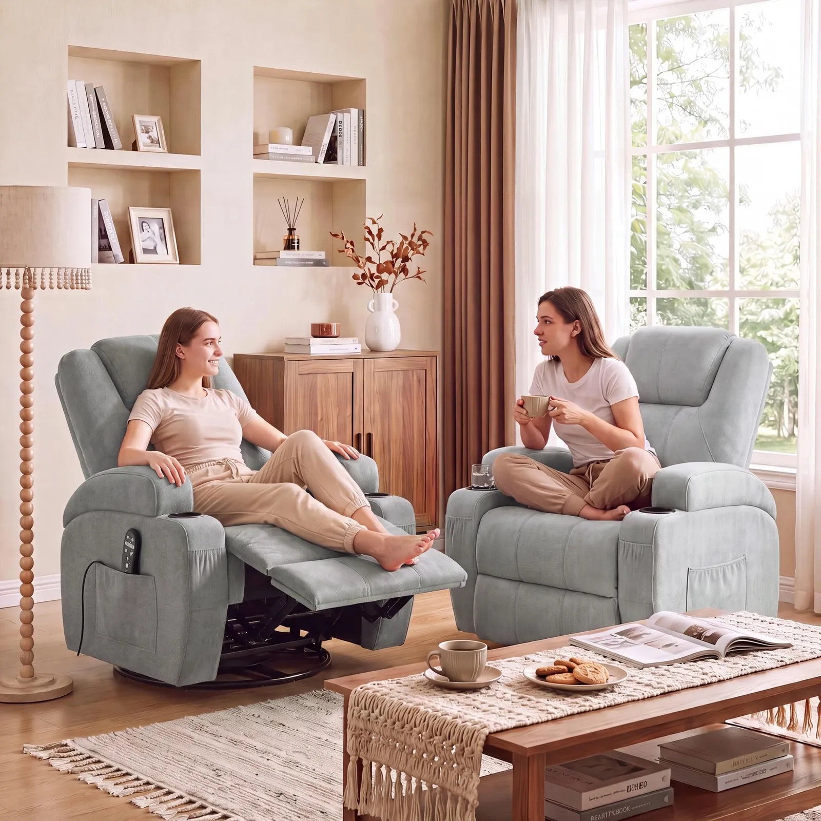 Furmax Swivel Rocker Recliner, Dark Gray, in a room